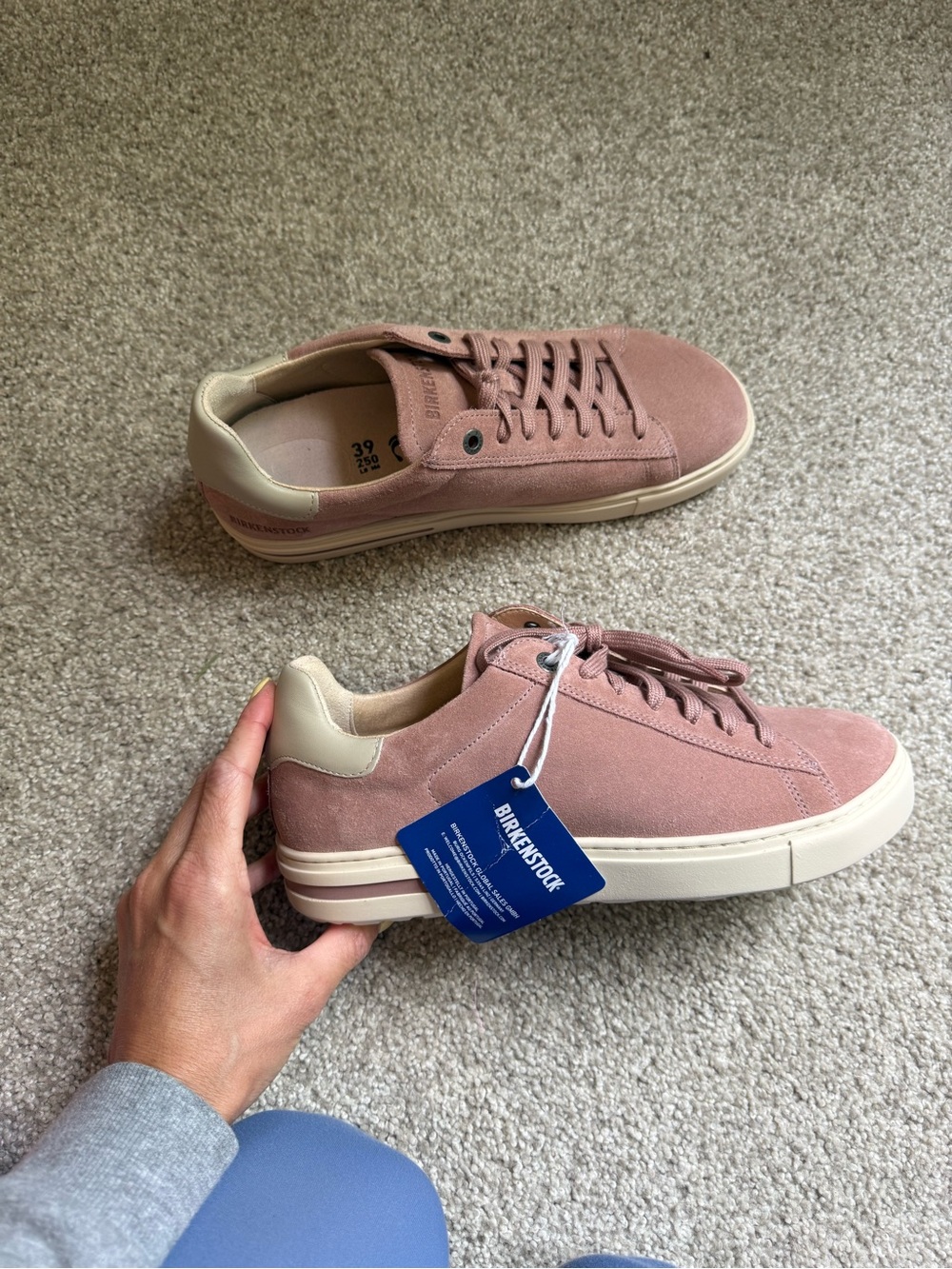 Birkenstock Suede Low-Top Sneakers in Rose Pink and Cream